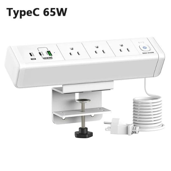 PowerClamp™ USB-C PD 65W: Toma de Corriente Múltiple para Escritorio