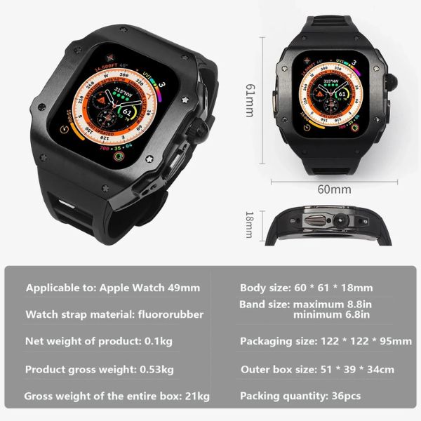 RM Vanguard Series: Carcasa de Acero Inoxidable y Correa Fluororubber para Apple Watch Ultra