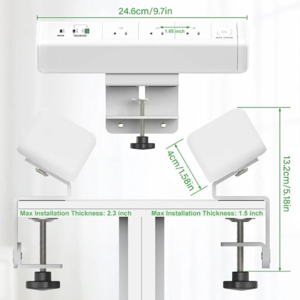 PowerClamp™ USB-C PD 65W: Toma de Corriente Múltiple para Escritorio
