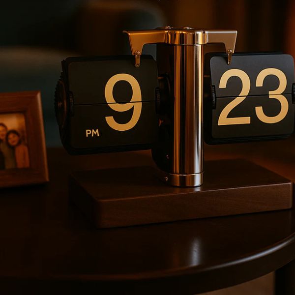 Reloj Flip de Nogal Retro Premium: La Elegancia Atemporal para Tu Escritorio