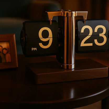 Reloj Flip de Nogal Retro Premium: La Elegancia Atemporal para Tu Escritorio