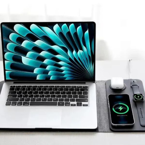 PowerPad Pro 3-en-1: Funda para Portátil y Cargador Inalámbrico Magnético | Oficina Portátil Completa