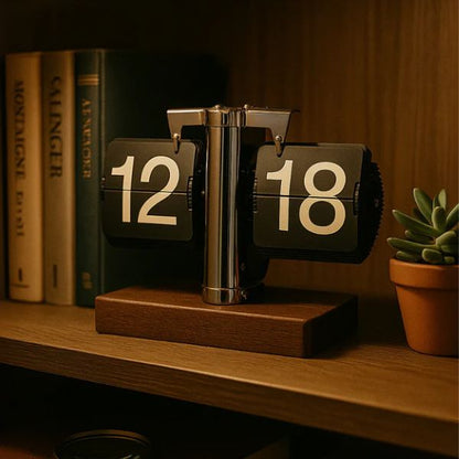 Reloj Flip de Nogal Retro Premium: La Elegancia Atemporal para Tu Escritorio