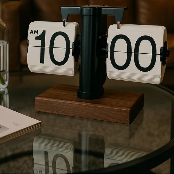 Reloj Flip de Nogal Retro Premium: La Elegancia Atemporal para Tu Escritorio