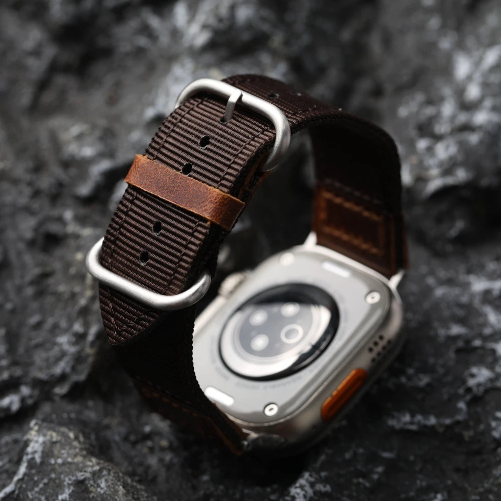 Handmade Nylon Leather Band: Estilo Artesanal y Durabilidad para Apple Watch