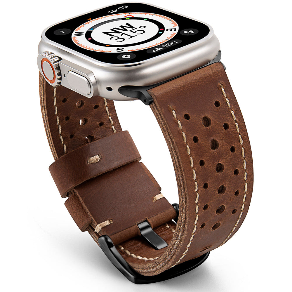 Vintage Racing Leather Band: Estilo Clásico y Deportivo para Apple Watch