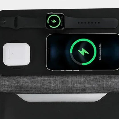 PowerPad Pro 3-en-1: Funda para Portátil y Cargador Inalámbrico Magnético | Oficina Portátil Completa