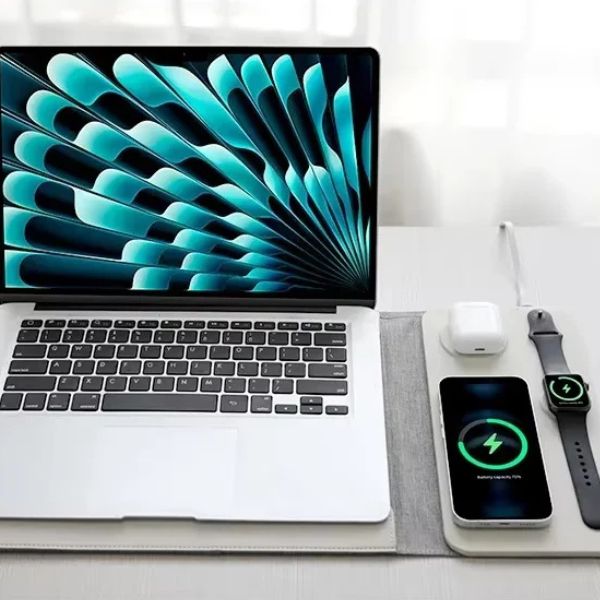PowerPad Pro 3-en-1: Funda para Portátil y Cargador Inalámbrico Magnético | Oficina Portátil Completa