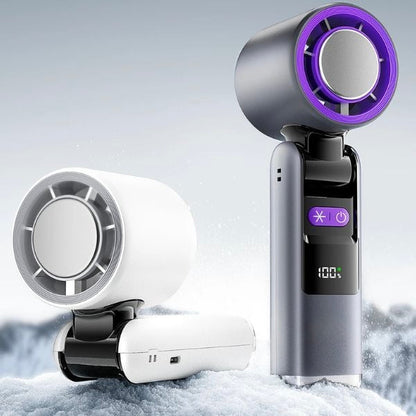 Ventilador Portátil Turbo Bladeless con Sensación de Hielo | Frío Extremo y Soporte 3-en-1