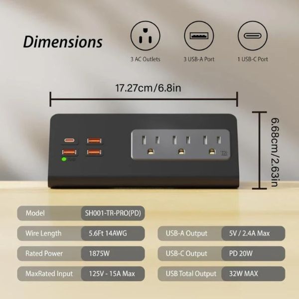 Hub de Energía ClampMount™: Regleta USB-C y AC para Bordes de Escritorio