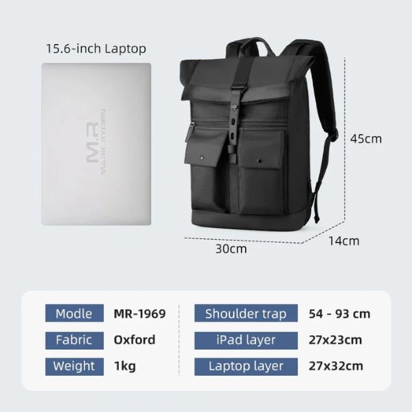 Mochila Ejecutiva Mark Ryden Onyx Impermeable 15.6" Expandible